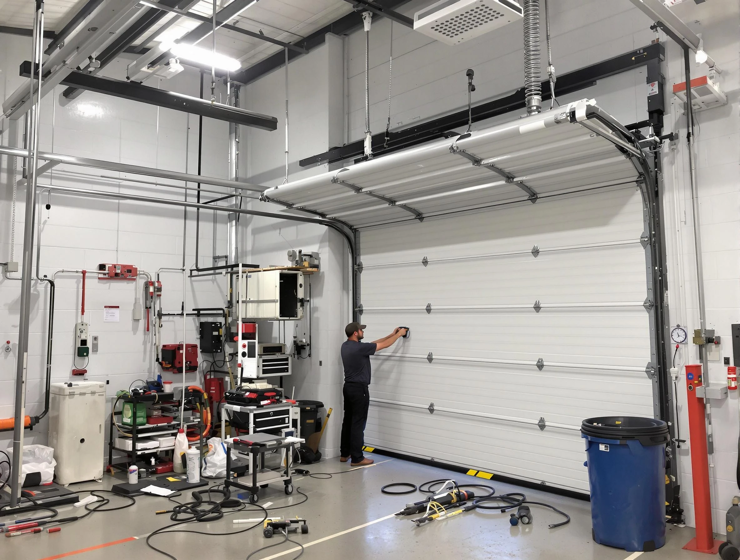 Attleboro Garage Door Repair certified technician performing commercial door repair at a Attleboro business facility