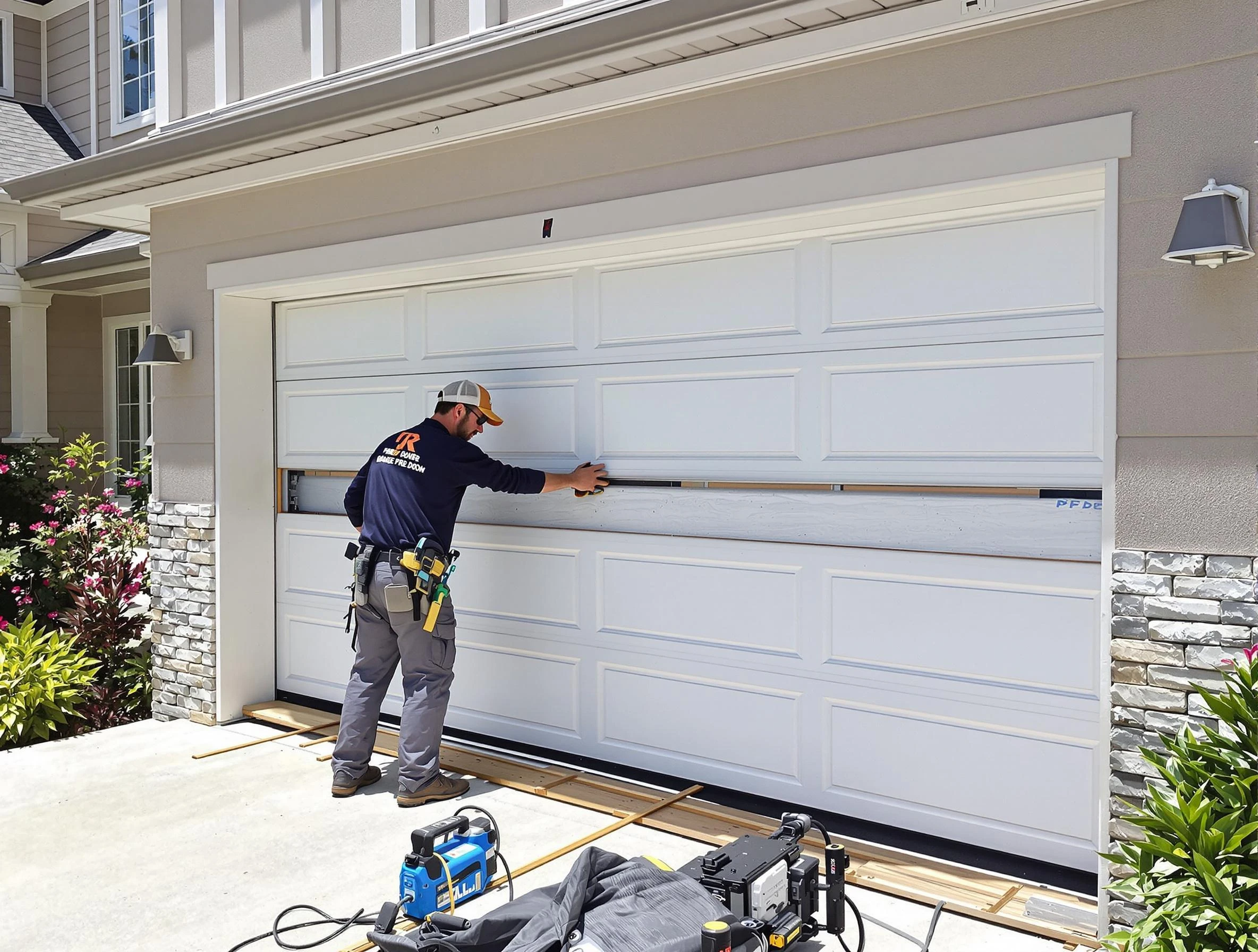 Attleboro Garage Door Repair team performing complete garage door replacement at Attleboro residence