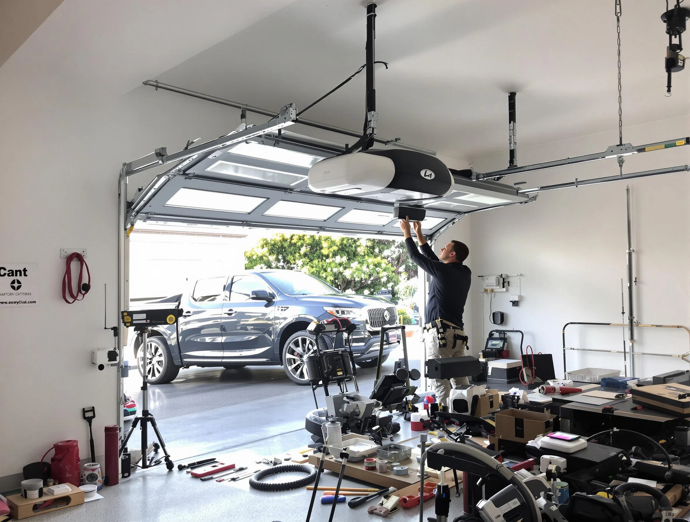 Attleboro Garage Door Repair specialist installing smart garage door opener system in Attleboro home