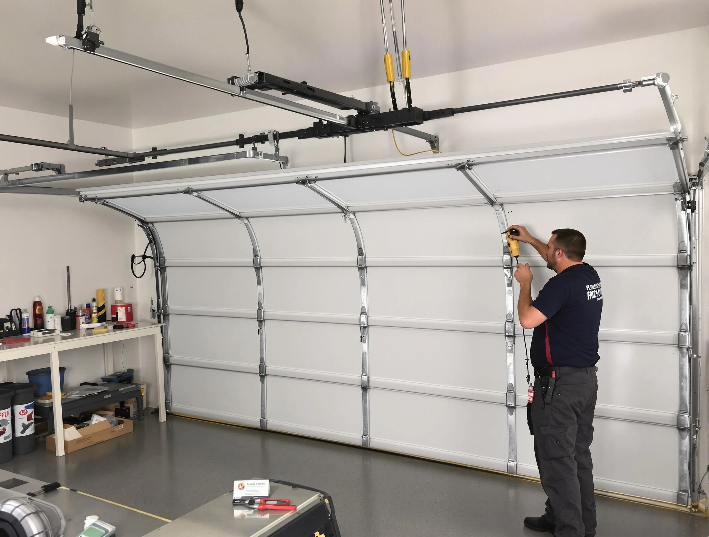 Attleboro Garage Door Repair certified technician performing overhead door system repair in Attleboro