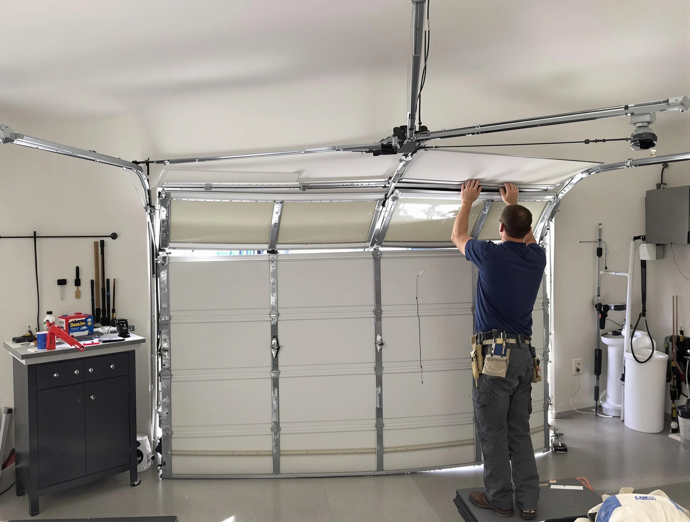 Attleboro Garage Door Repair specialist performing precise section replacement on Attleboro garage door